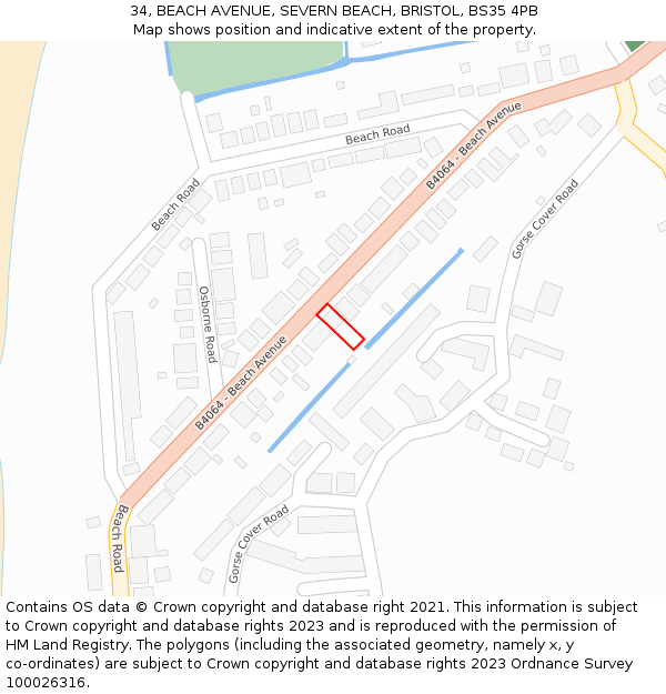 34, BEACH AVENUE, SEVERN BEACH, BRISTOL, BS35 4PB: Location map and indicative extent of plot