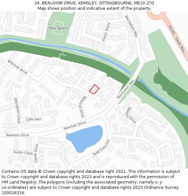 34, BEAUVOIR DRIVE, KEMSLEY, SITTINGBOURNE, ME10 2TQ: Location map and indicative extent of plot