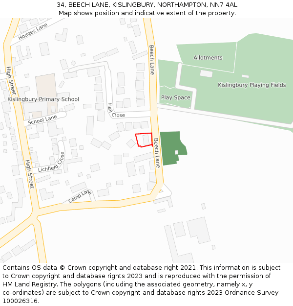 34, BEECH LANE, KISLINGBURY, NORTHAMPTON, NN7 4AL: Location map and indicative extent of plot