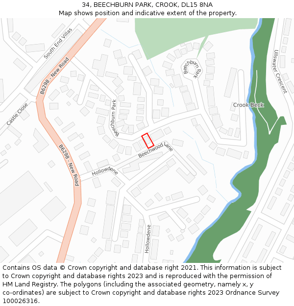 34, BEECHBURN PARK, CROOK, DL15 8NA: Location map and indicative extent of plot