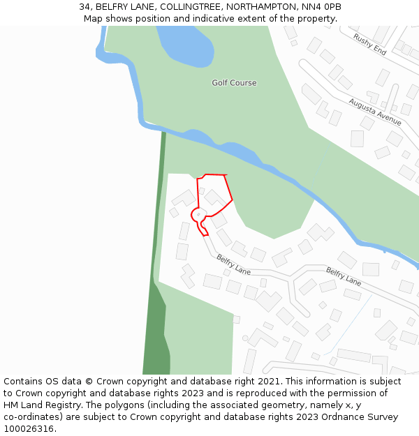 34, BELFRY LANE, COLLINGTREE, NORTHAMPTON, NN4 0PB: Location map and indicative extent of plot