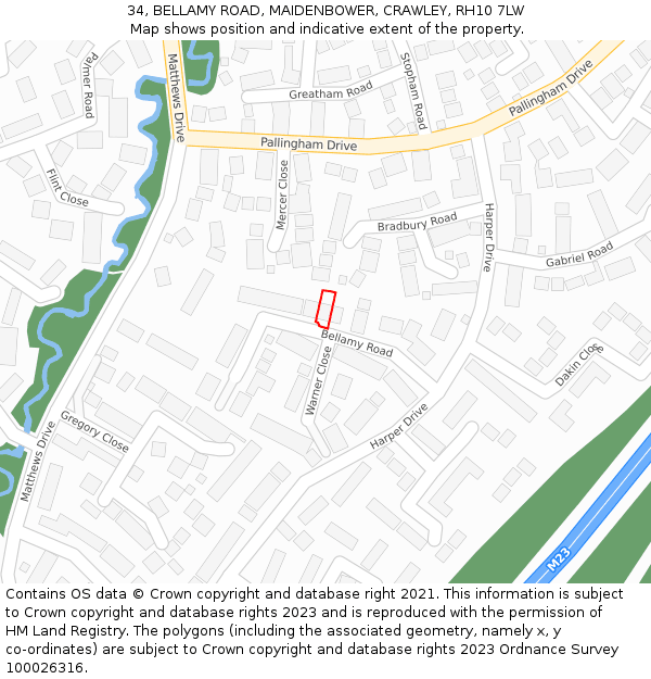34, BELLAMY ROAD, MAIDENBOWER, CRAWLEY, RH10 7LW: Location map and indicative extent of plot