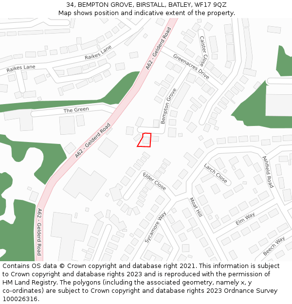 34, BEMPTON GROVE, BIRSTALL, BATLEY, WF17 9QZ: Location map and indicative extent of plot