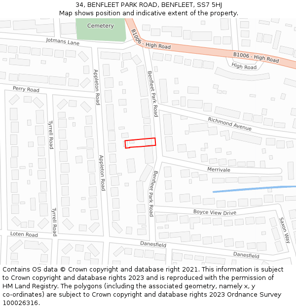 34, BENFLEET PARK ROAD, BENFLEET, SS7 5HJ: Location map and indicative extent of plot