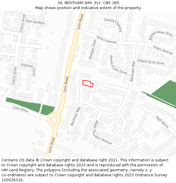 34, BENTHAM WAY, ELY, CB6 1BS: Location map and indicative extent of plot