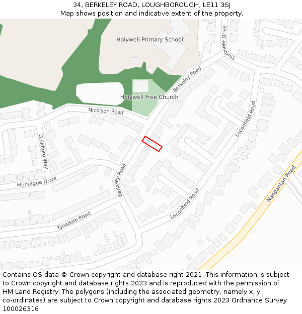 34, BERKELEY ROAD, LOUGHBOROUGH, LE11 3SJ: Location map and indicative extent of plot