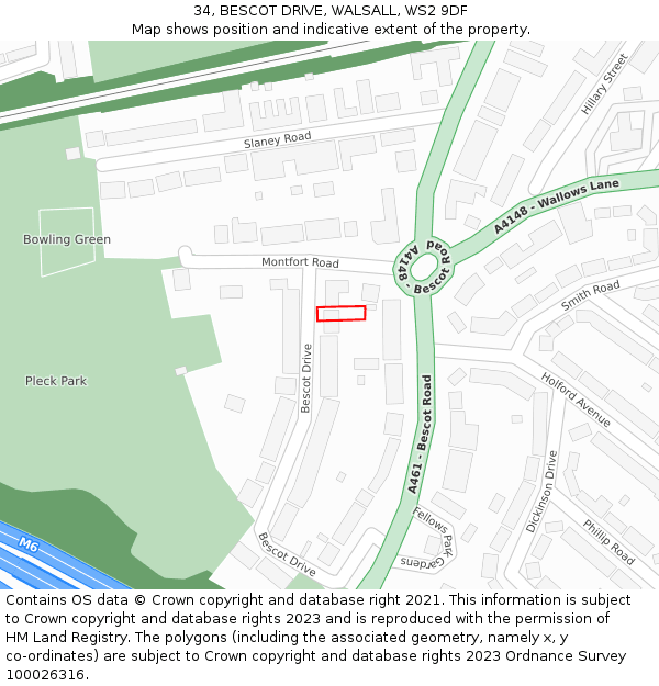 34, BESCOT DRIVE, WALSALL, WS2 9DF: Location map and indicative extent of plot