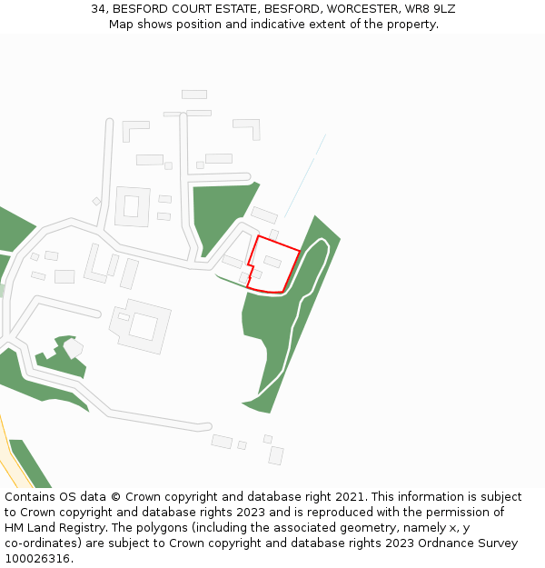 34, BESFORD COURT ESTATE, BESFORD, WORCESTER, WR8 9LZ: Location map and indicative extent of plot