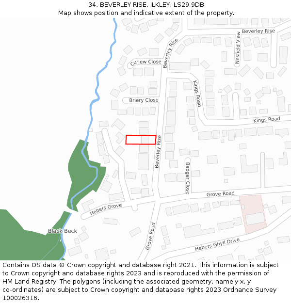 34, BEVERLEY RISE, ILKLEY, LS29 9DB: Location map and indicative extent of plot