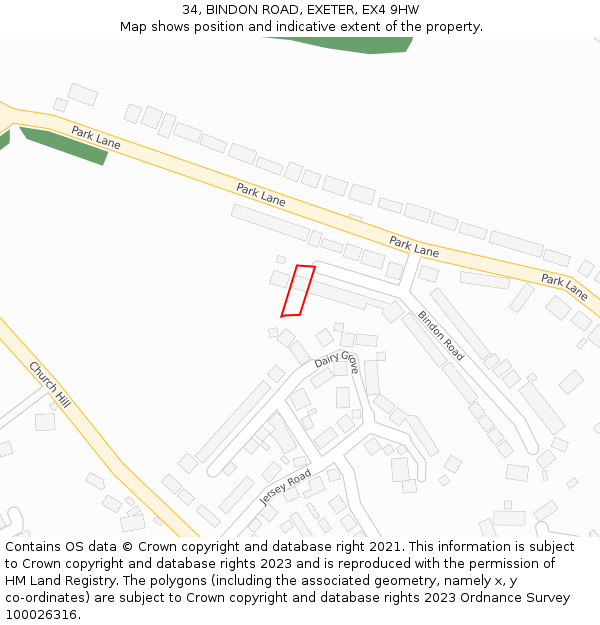 34, BINDON ROAD, EXETER, EX4 9HW: Location map and indicative extent of plot