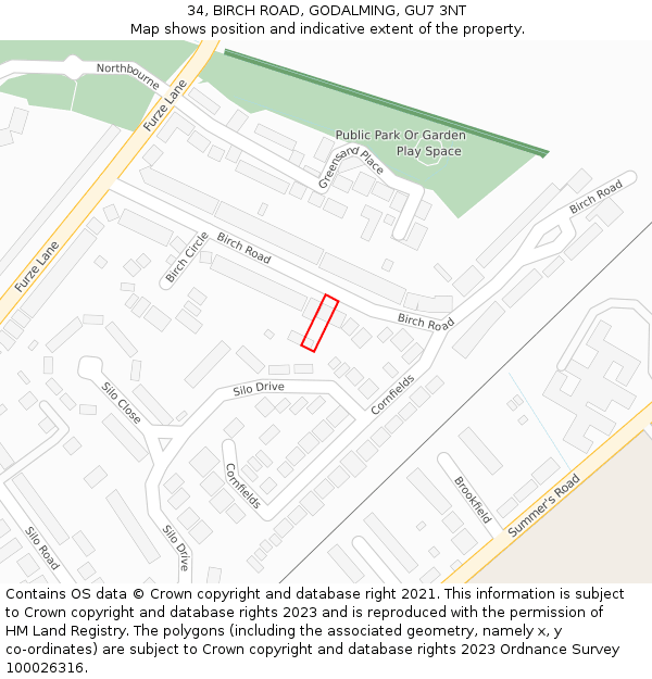 34, BIRCH ROAD, GODALMING, GU7 3NT: Location map and indicative extent of plot