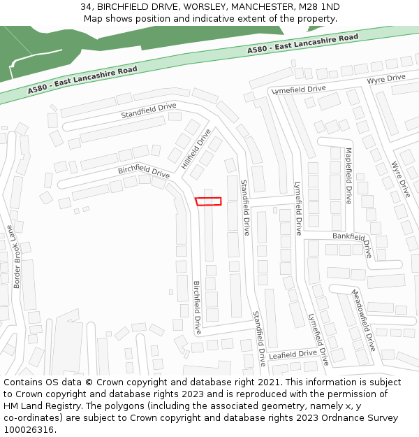 34, BIRCHFIELD DRIVE, WORSLEY, MANCHESTER, M28 1ND: Location map and indicative extent of plot