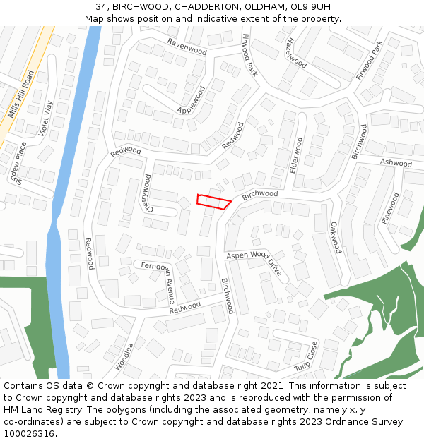 34, BIRCHWOOD, CHADDERTON, OLDHAM, OL9 9UH: Location map and indicative extent of plot