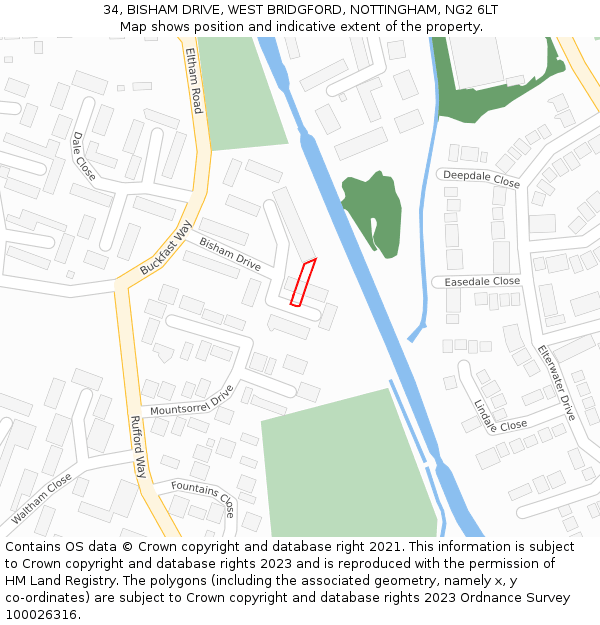 34, BISHAM DRIVE, WEST BRIDGFORD, NOTTINGHAM, NG2 6LT: Location map and indicative extent of plot