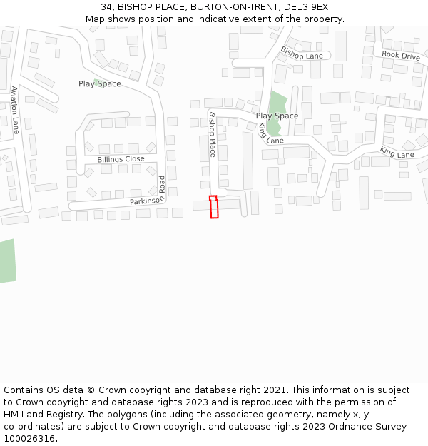 34, BISHOP PLACE, BURTON-ON-TRENT, DE13 9EX: Location map and indicative extent of plot