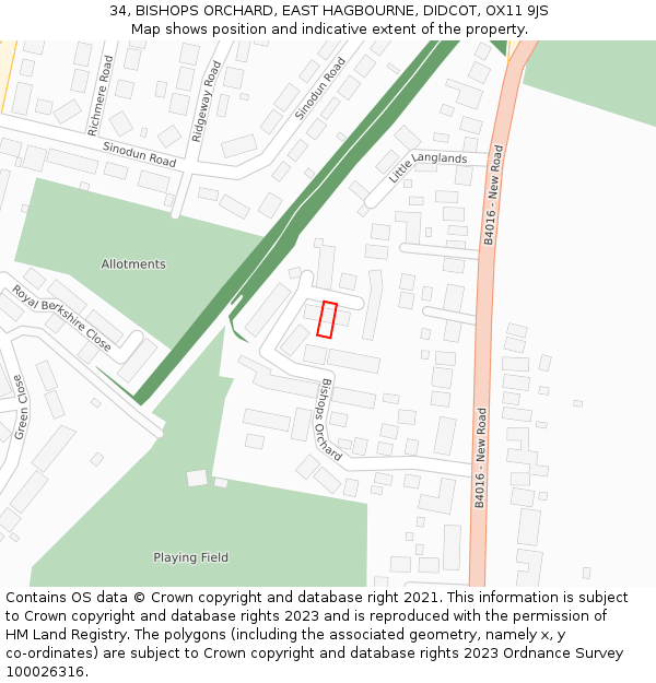 34, BISHOPS ORCHARD, EAST HAGBOURNE, DIDCOT, OX11 9JS: Location map and indicative extent of plot