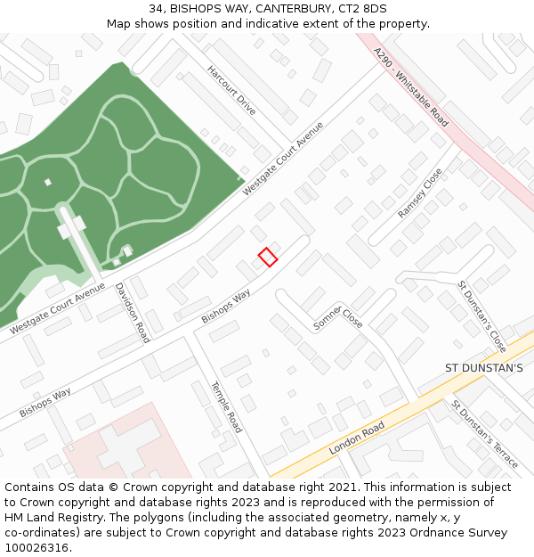 34, BISHOPS WAY, CANTERBURY, CT2 8DS: Location map and indicative extent of plot