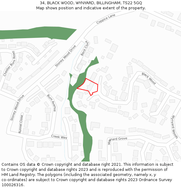 34, BLACK WOOD, WYNYARD, BILLINGHAM, TS22 5GQ: Location map and indicative extent of plot