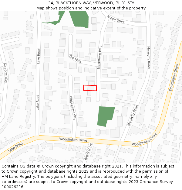 34, BLACKTHORN WAY, VERWOOD, BH31 6TA: Location map and indicative extent of plot