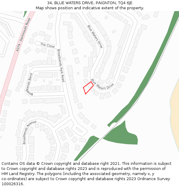 34, BLUE WATERS DRIVE, PAIGNTON, TQ4 6JE: Location map and indicative extent of plot