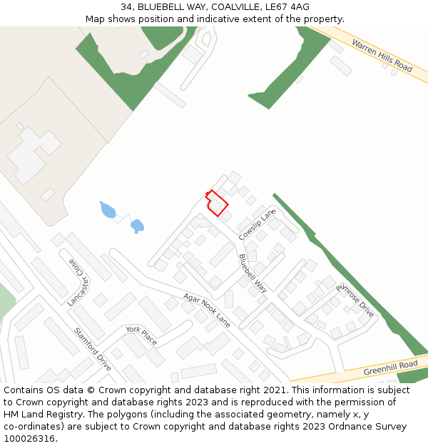 34, BLUEBELL WAY, COALVILLE, LE67 4AG: Location map and indicative extent of plot