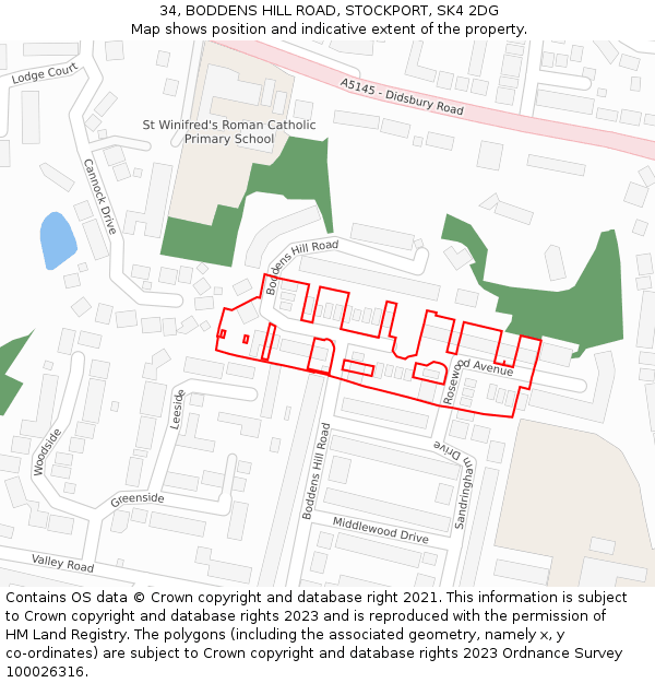 34, BODDENS HILL ROAD, STOCKPORT, SK4 2DG: Location map and indicative extent of plot