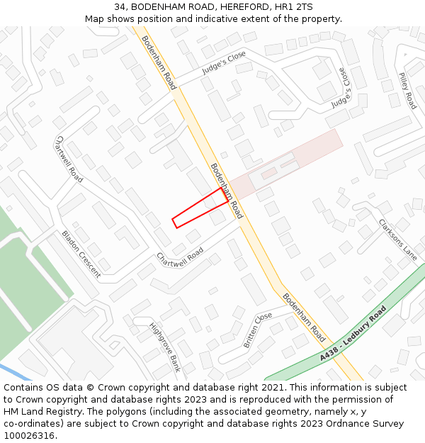 34, BODENHAM ROAD, HEREFORD, HR1 2TS: Location map and indicative extent of plot