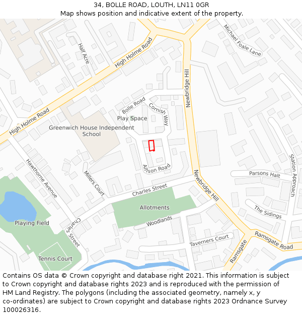 34, BOLLE ROAD, LOUTH, LN11 0GR: Location map and indicative extent of plot