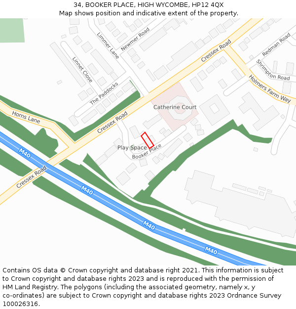 34, BOOKER PLACE, HIGH WYCOMBE, HP12 4QX: Location map and indicative extent of plot