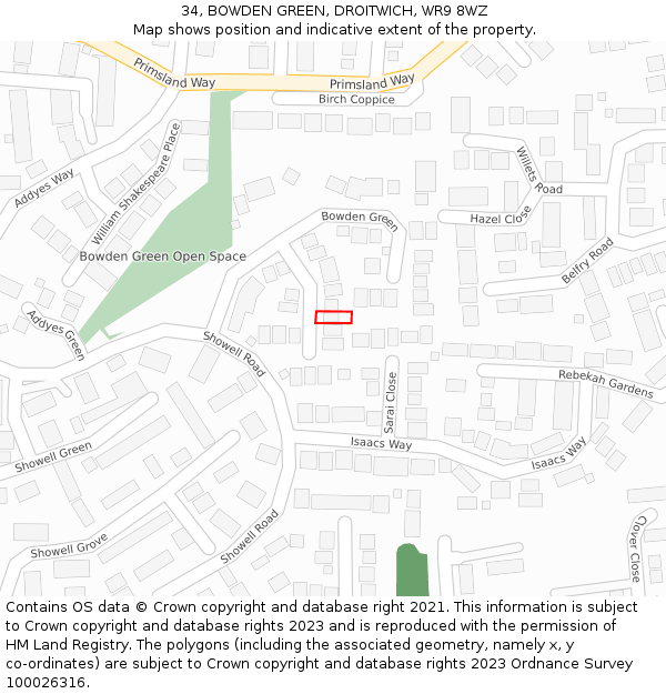 34, BOWDEN GREEN, DROITWICH, WR9 8WZ: Location map and indicative extent of plot