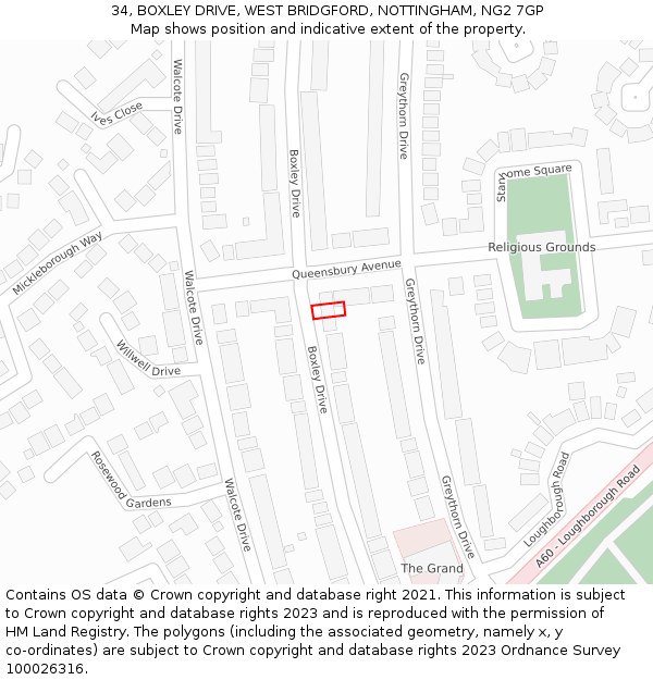 34, BOXLEY DRIVE, WEST BRIDGFORD, NOTTINGHAM, NG2 7GP: Location map and indicative extent of plot