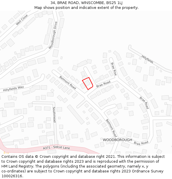 34, BRAE ROAD, WINSCOMBE, BS25 1LJ: Location map and indicative extent of plot