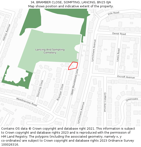 34, BRAMBER CLOSE, SOMPTING, LANCING, BN15 0JA: Location map and indicative extent of plot