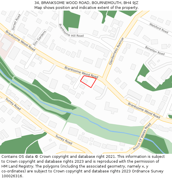 34, BRANKSOME WOOD ROAD, BOURNEMOUTH, BH4 9JZ: Location map and indicative extent of plot