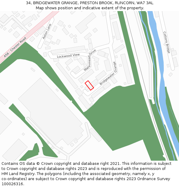 34, BRIDGEWATER GRANGE, PRESTON BROOK, RUNCORN, WA7 3AL: Location map and indicative extent of plot