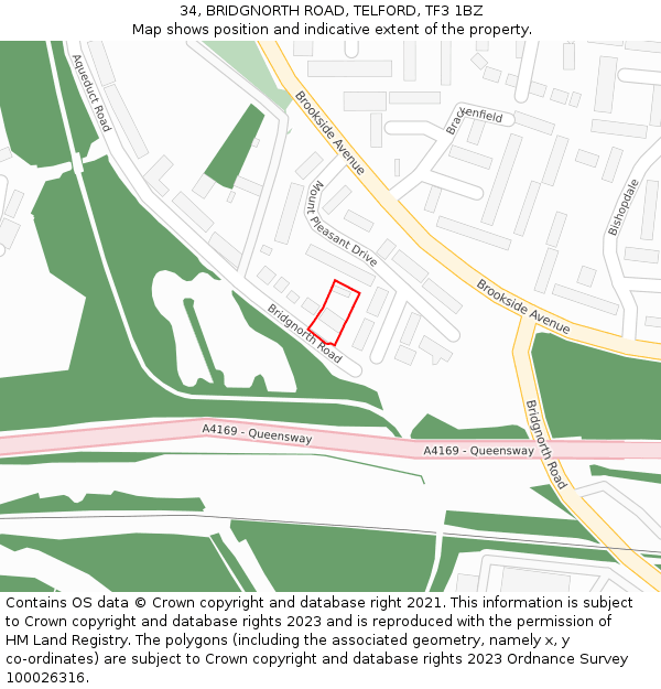 34, BRIDGNORTH ROAD, TELFORD, TF3 1BZ: Location map and indicative extent of plot