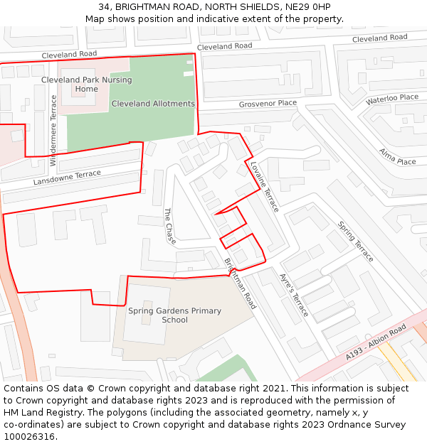 34, BRIGHTMAN ROAD, NORTH SHIELDS, NE29 0HP: Location map and indicative extent of plot