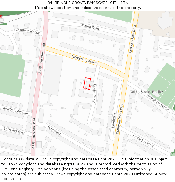 34, BRINDLE GROVE, RAMSGATE, CT11 8BN: Location map and indicative extent of plot