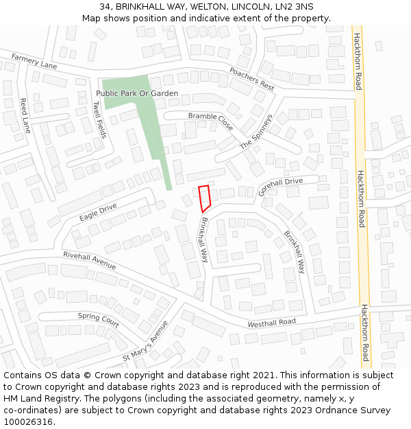 34, BRINKHALL WAY, WELTON, LINCOLN, LN2 3NS: Location map and indicative extent of plot