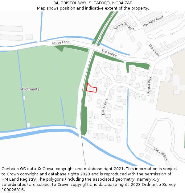 34, BRISTOL WAY, SLEAFORD, NG34 7AE: Location map and indicative extent of plot