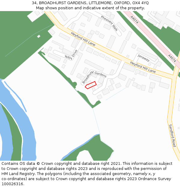 34, BROADHURST GARDENS, LITTLEMORE, OXFORD, OX4 4YQ: Location map and indicative extent of plot