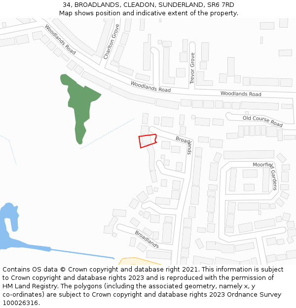 34, BROADLANDS, CLEADON, SUNDERLAND, SR6 7RD: Location map and indicative extent of plot