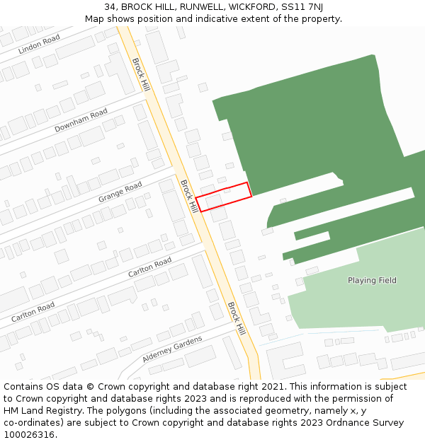 34, BROCK HILL, RUNWELL, WICKFORD, SS11 7NJ: Location map and indicative extent of plot