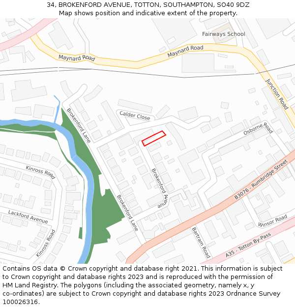 34, BROKENFORD AVENUE, TOTTON, SOUTHAMPTON, SO40 9DZ: Location map and indicative extent of plot