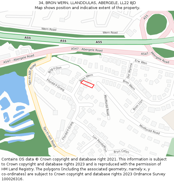 34, BRON WERN, LLANDDULAS, ABERGELE, LL22 8JD: Location map and indicative extent of plot