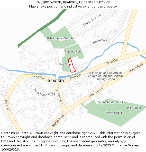 34, BROOKSIDE, REARSBY, LEICESTER, LE7 4YB: Location map and indicative extent of plot