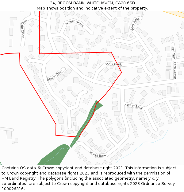 34, BROOM BANK, WHITEHAVEN, CA28 6SB: Location map and indicative extent of plot