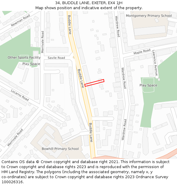 34, BUDDLE LANE, EXETER, EX4 1JH: Location map and indicative extent of plot