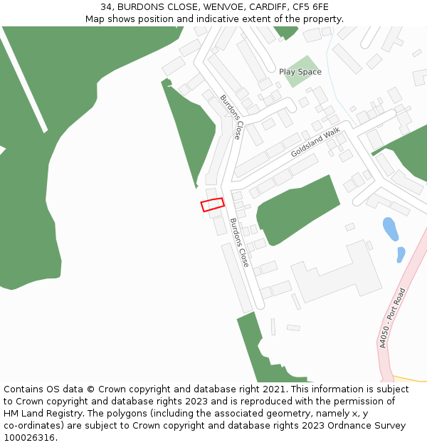 34, BURDONS CLOSE, WENVOE, CARDIFF, CF5 6FE: Location map and indicative extent of plot