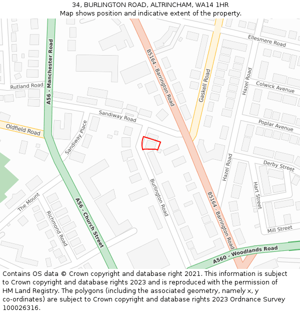 34, BURLINGTON ROAD, ALTRINCHAM, WA14 1HR: Location map and indicative extent of plot